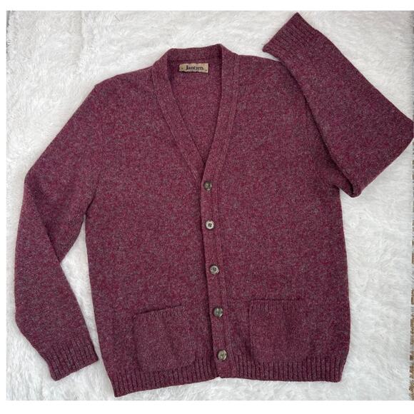 Vintage Jantzen Made USA Burgundy Wool Blend Button Up grandpa Cardigan large - Picture 3 of 16